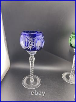Nachtmann Bohemian Hock Wine Glasses Set 4 Cut Crystal Grapes Colored