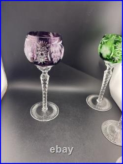 Nachtmann Bohemian Hock Wine Glasses Set 4 Cut Crystal Grapes Colored