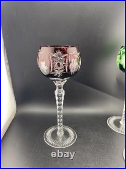 Nachtmann Bohemian Hock Wine Glasses Set 4 Cut Crystal Grapes Colored