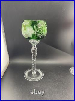 Nachtmann Bohemian Hock Wine Glasses Set 4 Cut Crystal Grapes Colored