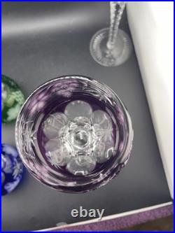 Nachtmann Bohemian Hock Wine Glasses Set 4 Cut Crystal Grapes Colored