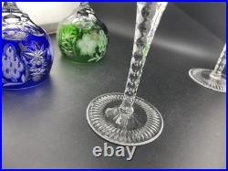 Nachtmann Bohemian Hock Wine Glasses Set 4 Cut Crystal Grapes Colored