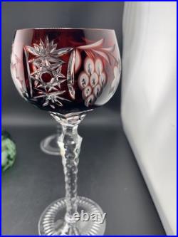 Nachtmann Bohemian Hock Wine Glasses Set 4 Cut Crystal Grapes Colored