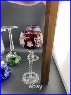 Nachtmann Bohemian Hock Wine Glasses Set 4 Cut Crystal Grapes Colored