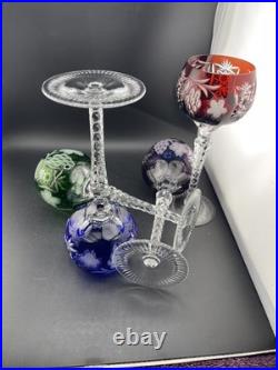 Nachtmann Bohemian Hock Wine Glasses Set 4 Cut Crystal Grapes Colored