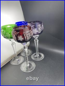 Nachtmann Bohemian Hock Wine Glasses Set 4 Cut Crystal Grapes Colored