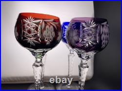 Nachtmann Bohemian Hock Wine Glasses Set 4 Cut Crystal Grapes Colored