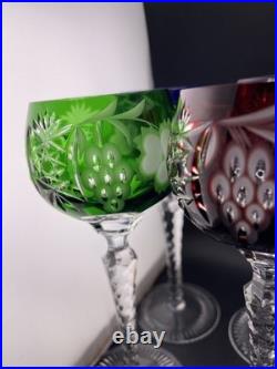 Nachtmann Bohemian Hock Wine Glasses Set 4 Cut Crystal Grapes Colored