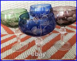 Nachtmann Traube Crystal Multi Color Wine Goblet Glasses SET of 4 MCM Bareware