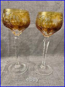 Nachtmann Traube Crystal Wine Glasses Amber Cut to Clear 8 1/4 Germany Set Of 2