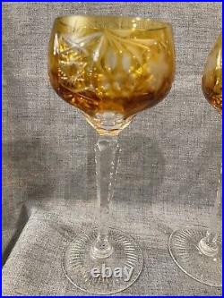 Nachtmann Traube Crystal Wine Glasses Amber Cut to Clear 8 1/4 Germany Set Of 2