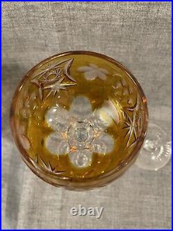 Nachtmann Traube Crystal Wine Glasses Amber Cut to Clear 8 1/4 Germany Set Of 2