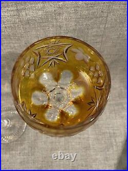 Nachtmann Traube Crystal Wine Glasses Amber Cut to Clear 8 1/4 Germany Set Of 2