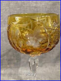 Nachtmann Traube Crystal Wine Glasses Amber Cut to Clear 8 1/4 Germany Set Of 2