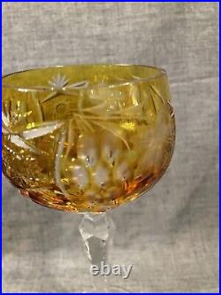 Nachtmann Traube Crystal Wine Glasses Amber Cut to Clear 8 1/4 Germany Set Of 2