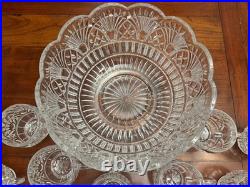 New Godinger Shannon Crystal Freedom Punch Bowl Set 13 Pcs (Bowl & 12 Cups)