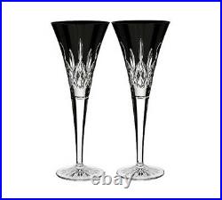 New In Box Waterford Crystal Lismore Black Toasting Champagne Flutes Set Of 2