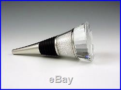 New Pair of Swarovski Crystal Filled Stem Wine Glasses & Wine Bottle Stopper Set