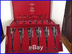 New Waterford Crystal 12 Days of Christmas Flute Set with Charms in Storage Case