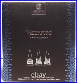 New Waterford Crystal Lismore Christmas Trees Topaz Set Of 3 In Original Box