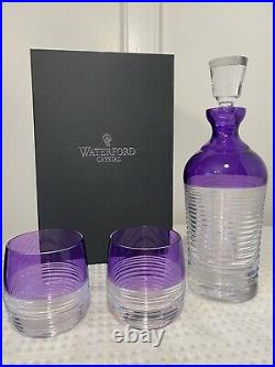 New in Box WATERFORD CRYSTAL Mixology Amethyst Circon Decanter & 2 Tumbler Set