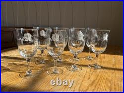 Noritake Virtue 868 Etched Rose Lead Crystal Glass Set 15pc Japan 8 Water 7 Wine