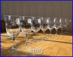 Noritake Virtue 868 Etched Rose Lead Crystal Glass Set 15pc Japan 8 Water 7 Wine