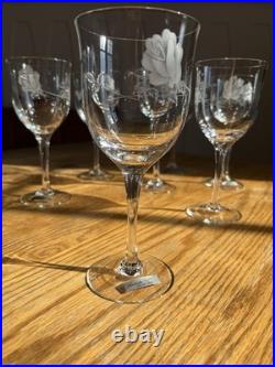Noritake Virtue 868 Etched Rose Lead Crystal Glass Set 15pc Japan 8 Water 7 Wine