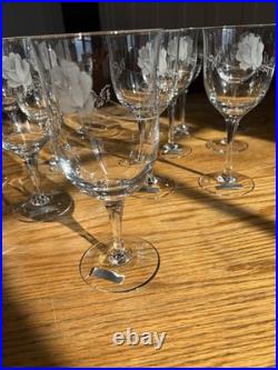 Noritake Virtue 868 Etched Rose Lead Crystal Glass Set 15pc Japan 8 Water 7 Wine