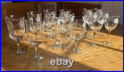 Noritake Virtue 868 Etched Rose Lead Crystal Glass Set 15pc Japan 8 Water 7 Wine