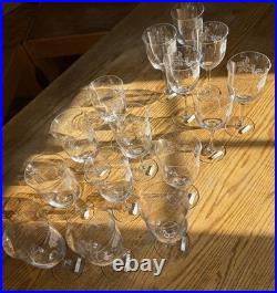 Noritake Virtue 868 Etched Rose Lead Crystal Glass Set 15pc Japan 8 Water 7 Wine