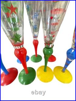 ORREFORS ANNE NILSSON CLOWN CHAMPAGNE FLUTE 10.5 GREEN STRIPE SET of 7 ORREFORS ANNE NILSSON CLOWN CHAMPAGNE FLUTE 10.5 GREEN STRIPE SET of 7