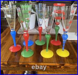 ORREFORS ANNE NILSSON CLOWN CHAMPAGNE FLUTE 10.5 GREEN STRIPE SET of 7 ORREFORS ANNE NILSSON CLOWN CHAMPAGNE FLUTE 10.5 GREEN STRIPE SET of 7