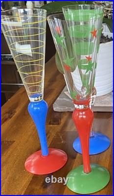 ORREFORS ANNE NILSSON CLOWN CHAMPAGNE FLUTE 10.5 GREEN STRIPE SET of 7 ORREFORS ANNE NILSSON CLOWN CHAMPAGNE FLUTE 10.5 GREEN STRIPE SET of 7