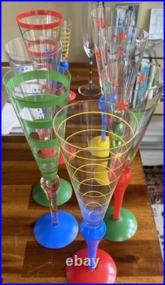 ORREFORS ANNE NILSSON CLOWN CHAMPAGNE FLUTE 10.5 GREEN STRIPE SET of 7 ORREFORS ANNE NILSSON CLOWN CHAMPAGNE FLUTE 10.5 GREEN STRIPE SET of 7