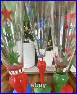 ORREFORS ANNE NILSSON CLOWN CHAMPAGNE FLUTE 10.5 GREEN STRIPE SET of 7 ORREFORS ANNE NILSSON CLOWN CHAMPAGNE FLUTE 10.5 GREEN STRIPE SET of 7