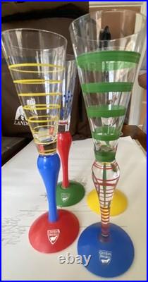 ORREFORS ANNE NILSSON CLOWN CHAMPAGNE FLUTE 10.5 GREEN STRIPE SET of 7 ORREFORS ANNE NILSSON CLOWN CHAMPAGNE FLUTE 10.5 GREEN STRIPE SET of 7