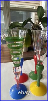 ORREFORS ANNE NILSSON CLOWN CHAMPAGNE FLUTE 10.5 GREEN STRIPE SET of 7 ORREFORS ANNE NILSSON CLOWN CHAMPAGNE FLUTE 10.5 GREEN STRIPE SET of 7