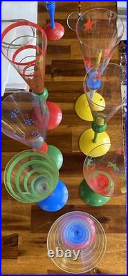 ORREFORS ANNE NILSSON CLOWN CHAMPAGNE FLUTE 10.5 GREEN STRIPE SET of 7 ORREFORS ANNE NILSSON CLOWN CHAMPAGNE FLUTE 10.5 GREEN STRIPE SET of 7