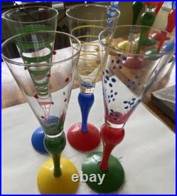 ORREFORS ANNE NILSSON CLOWN CHAMPAGNE FLUTE 10.5 GREEN STRIPE SET of 7 ORREFORS ANNE NILSSON CLOWN CHAMPAGNE FLUTE 10.5 GREEN STRIPE SET of 7