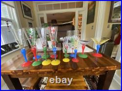 ORREFORS ANNE NILSSON CLOWN CHAMPAGNE FLUTE 10.5 GREEN STRIPE SET of 7 ORREFORS ANNE NILSSON CLOWN CHAMPAGNE FLUTE 10.5 GREEN STRIPE SET of 7