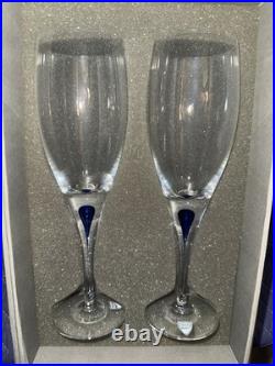 Orrefors Sweden 2574 Intermezzo Blue Tear Wine Glasses Set of Four NOS ORIG BOX