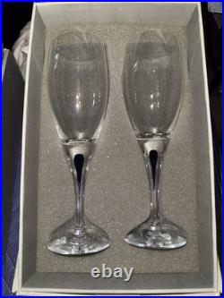 Orrefors Sweden 2574 Intermezzo Blue Tear Wine Glasses Set of Four NOS ORIG BOX