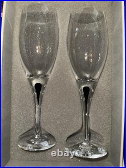 Orrefors Sweden 2574 Intermezzo Blue Tear Wine Glasses Set of Four NOS ORIG BOX