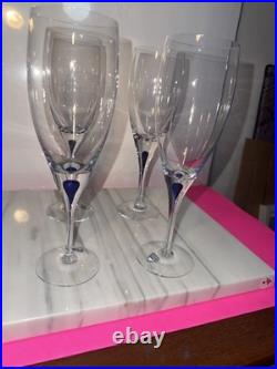 Orrefors Sweden 2574 Intermezzo Blue Tear Wine Glasses Set of Four NOS ORIG BOX