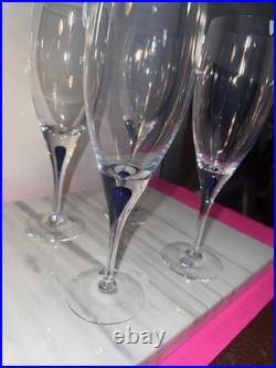 Orrefors Sweden 2574 Intermezzo Blue Tear Wine Glasses Set of Four NOS ORIG BOX