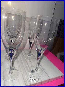 Orrefors Sweden 2574 Intermezzo Blue Tear Wine Glasses Set of Four NOS ORIG BOX