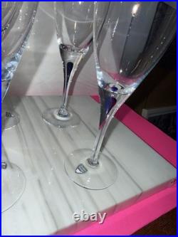 Orrefors Sweden 2574 Intermezzo Blue Tear Wine Glasses Set of Four NOS ORIG BOX