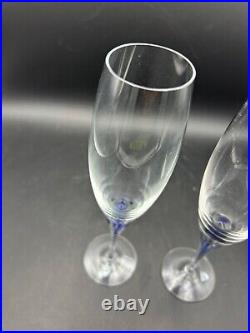 Orrefors Sweden Crystal Intermezzo Blue Flute Champagne Glasses (set of 2)