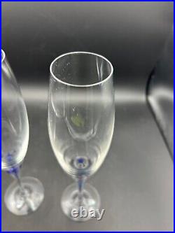 Orrefors Sweden Crystal Intermezzo Blue Flute Champagne Glasses (set of 2)